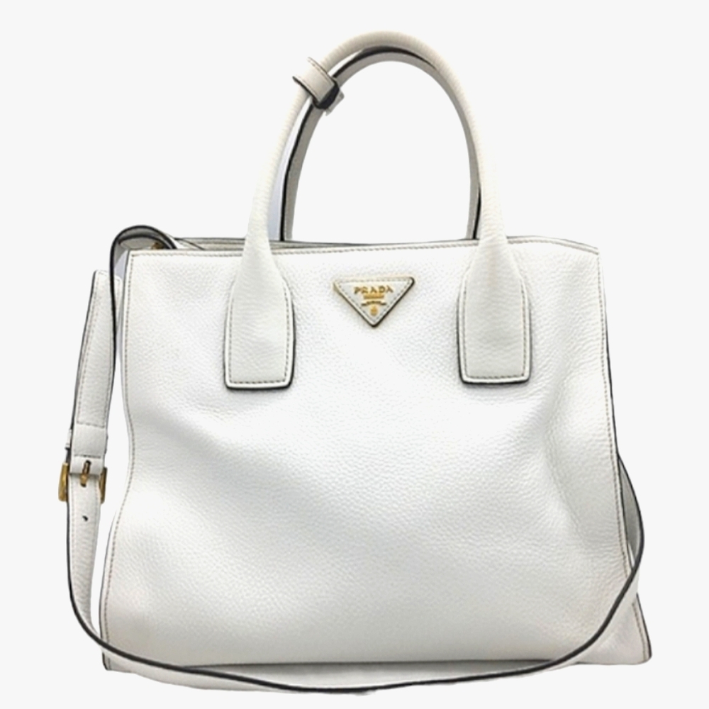 Prada White Leather Satchel Tote Crossbody Bag